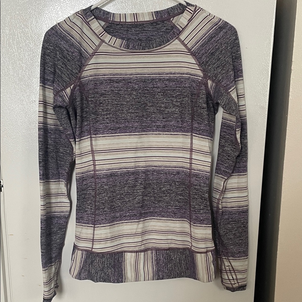 Lululemon Women’s Size 4 Purple Tan White Teal Long Sleeve Thumbhole Zip‎ Pocket